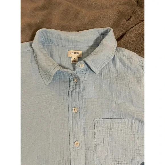 NWOT J.Crew Women Gauze Button-Up Shirt Light Blue Vacation Lightweight - Picture 5 of 8